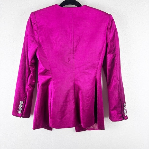 Veronica Beard Cencia Woven Satin Crystal Button Blazer Jacket Pink Size 8 - Picture 3 of 6